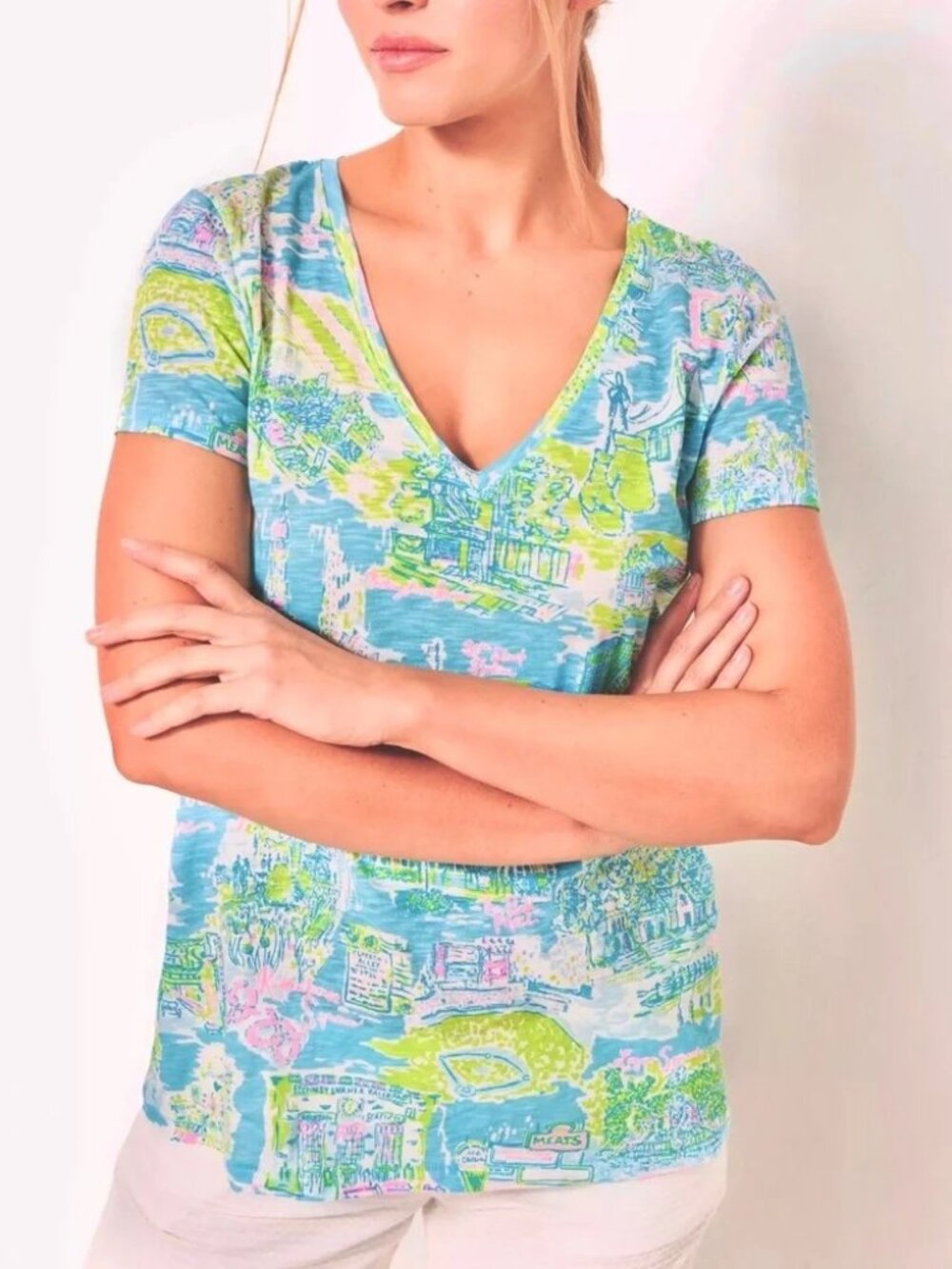 Lilly Pulitzer Honda Classic PGA Golf Etta V-Neck Tee Shirt Top